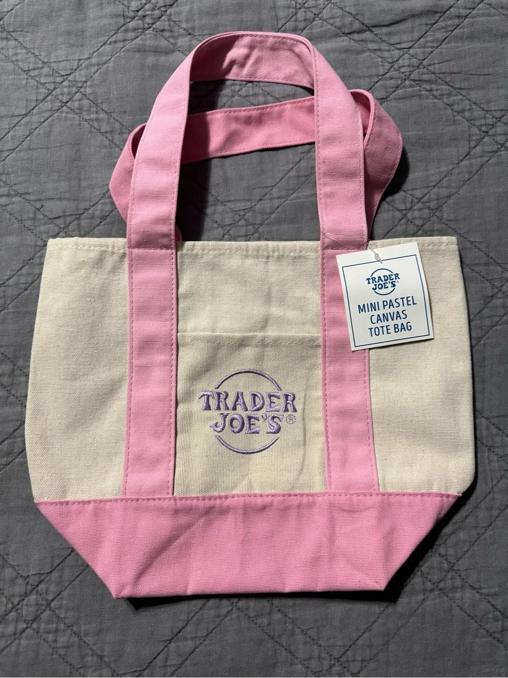 Pink & Cream Mini Canvas Tote Bag
